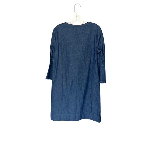 Draper James Dress Bell Sleeve Button Front Denim Chambray Ruffle Shift Size 6 - Picture 9 of 12